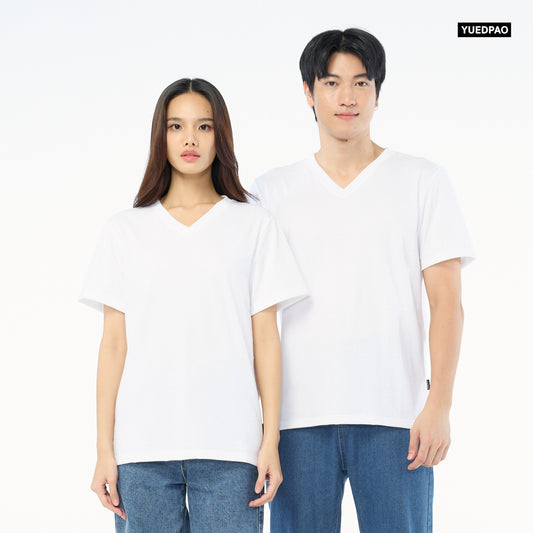 NEW Unisex_คอวี_สีขาว