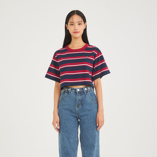 Crop Oversized_Striped Brick Red - YUEDPAO