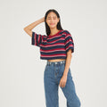 Crop Oversized_Striped Brick Red - YUEDPAO