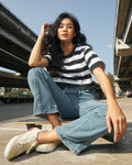 Crop Oversized_Striped Signature - YUEDPAO