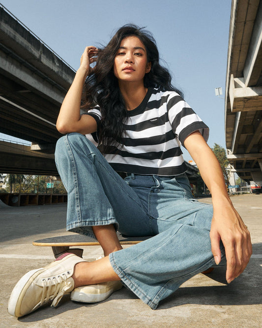 Crop Oversized_Striped Signature - YUEDPAO