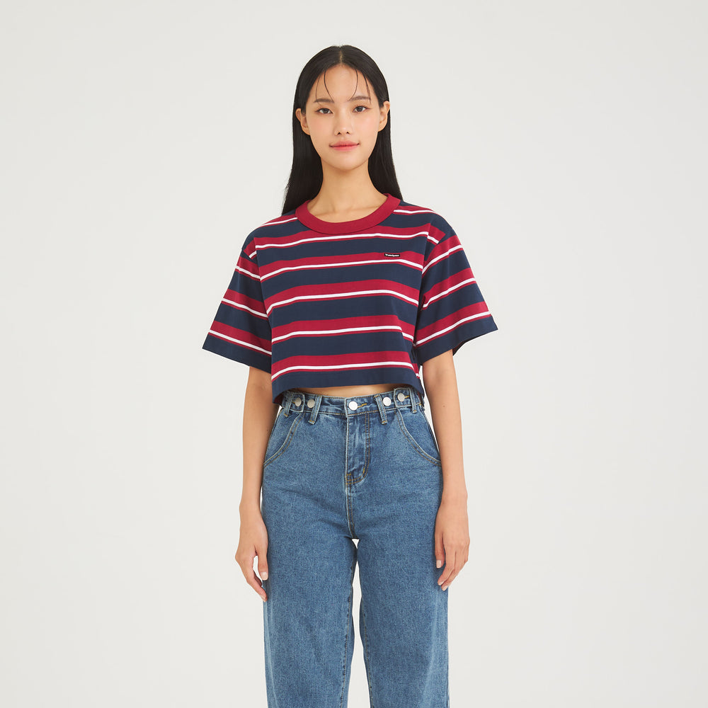 Crop Oversized_Striped Brick Red