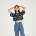 Crop Oversized_Striped Dark Green