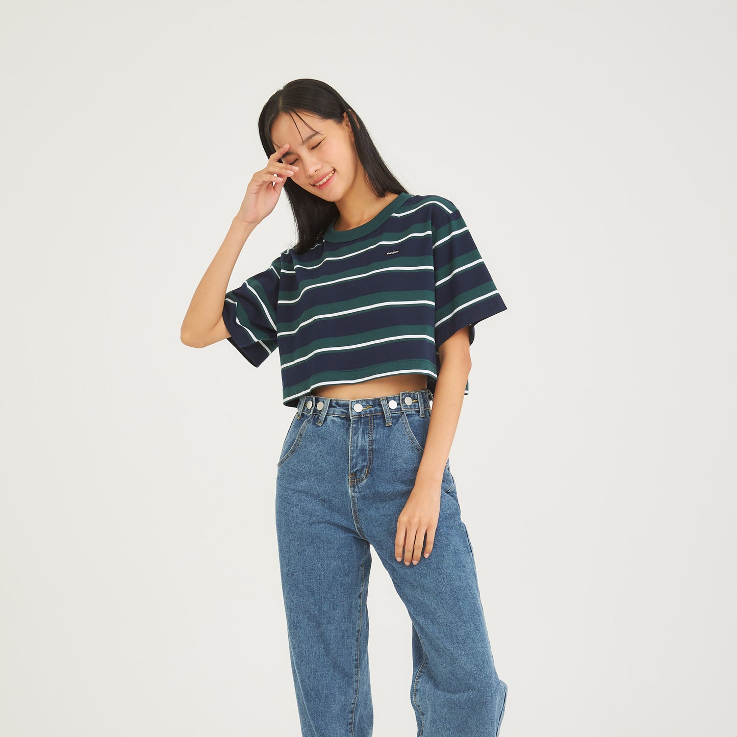 Crop Oversized_Striped Dark Green