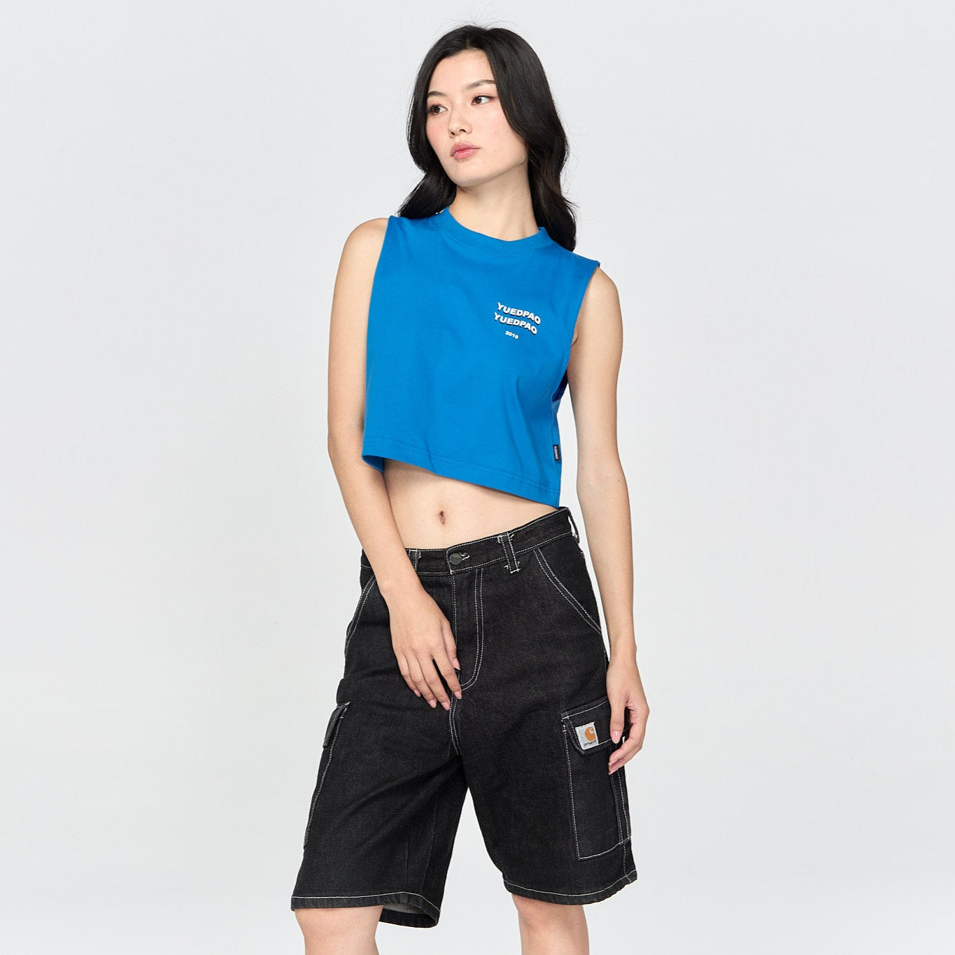 Sleeveless Crop Top Neon_Navy Blue