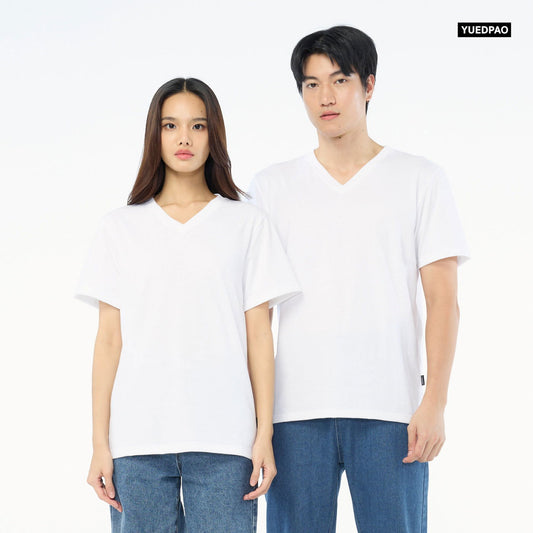 NEW Unisex_คอวี_สีขาว - YUEDPAO