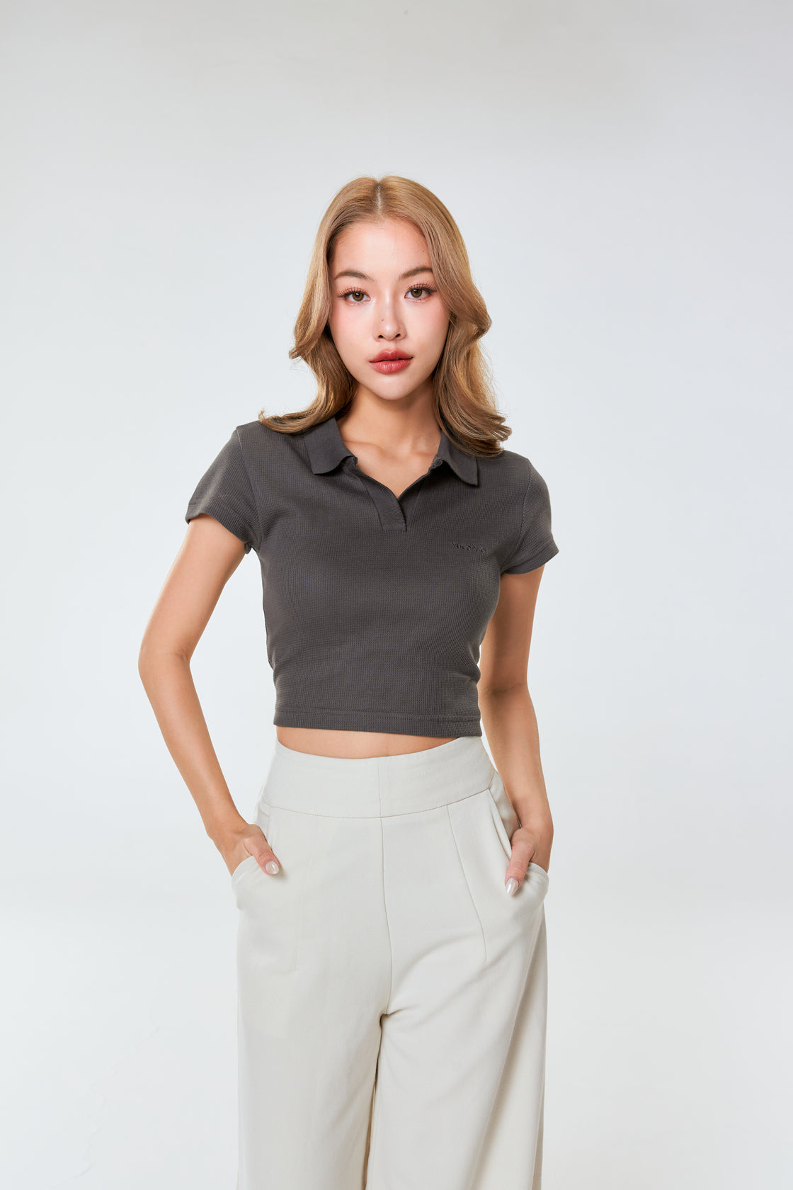 Polo Crop Waffle_UrbanGrey