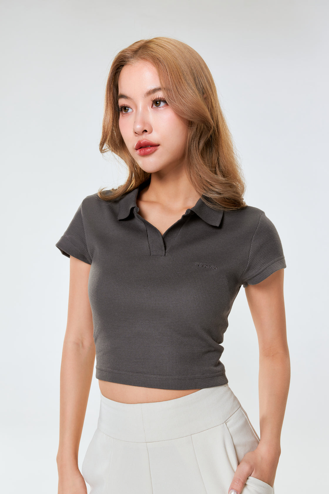 Polo Crop Waffle_UrbanGrey