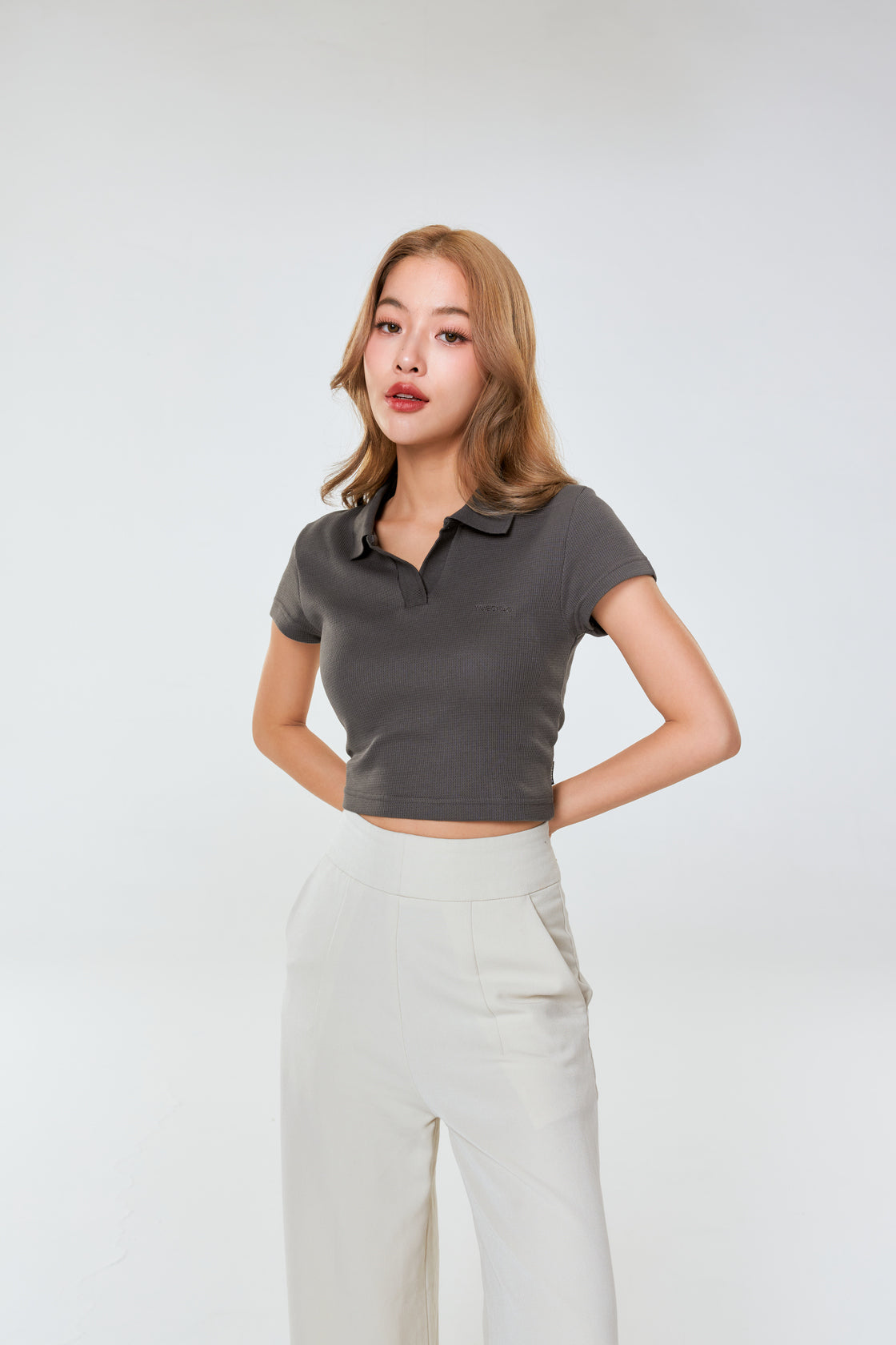 Polo Crop Waffle_UrbanGrey