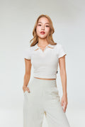 Polo Crop Waffle_Pearl