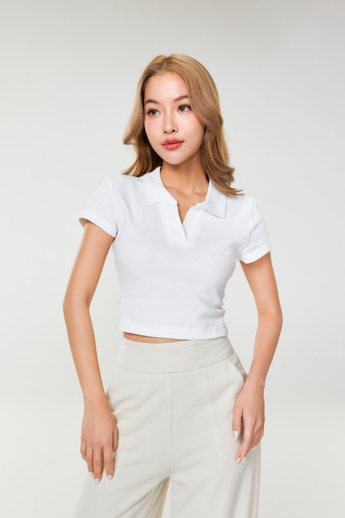 Polo Crop Waffle_White