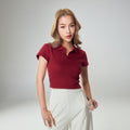 Polo Crop Waffle_Burgundy Red