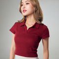 Polo Crop Waffle_Burgundy Red