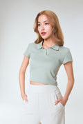 Polo Crop Waffle_Pistachio Green