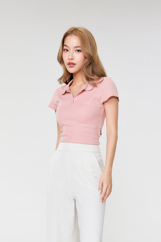 Polo Crop Waffle_ScarletPink