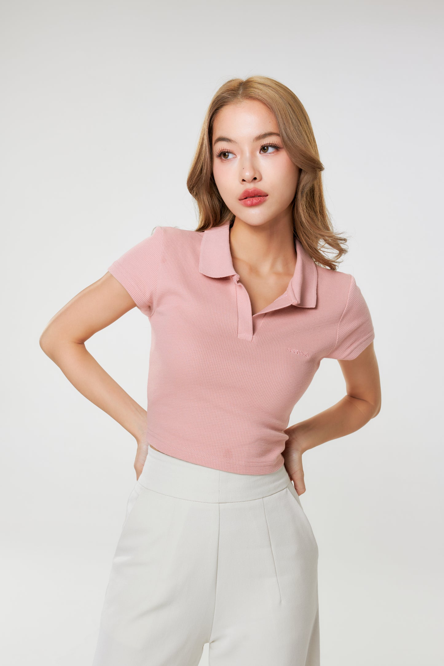 Polo Crop Waffle_ScarletPink