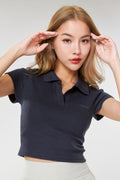 Polo Crop Waffle_NavyBlue