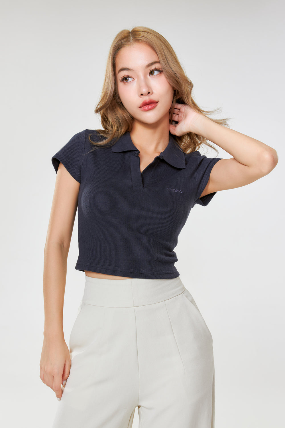 Polo Crop Waffle_NavyBlue