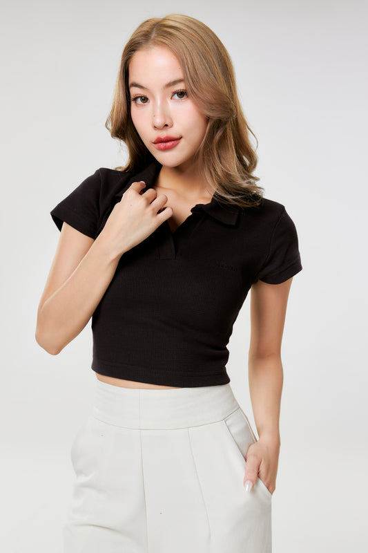 Polo Crop Waffle_Black