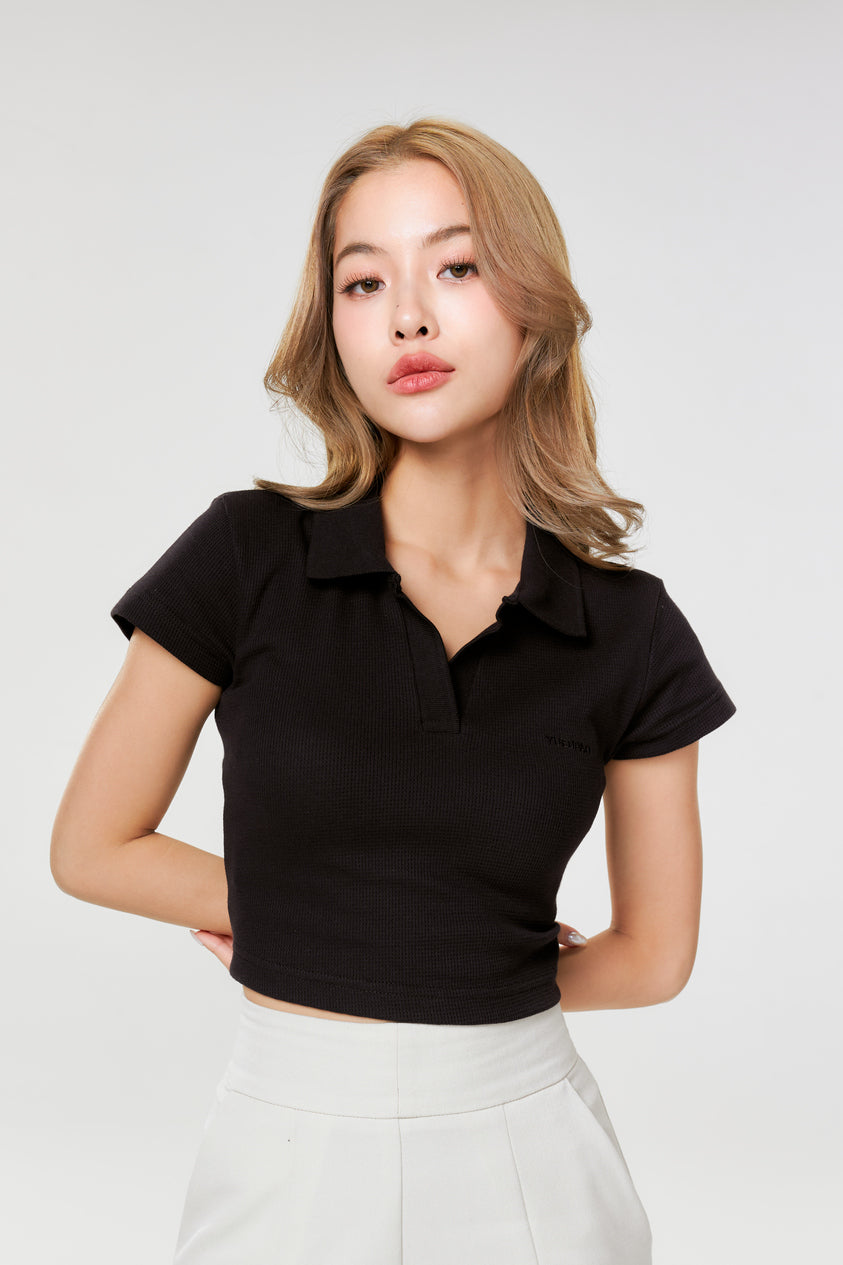 Polo Crop Waffle_Black