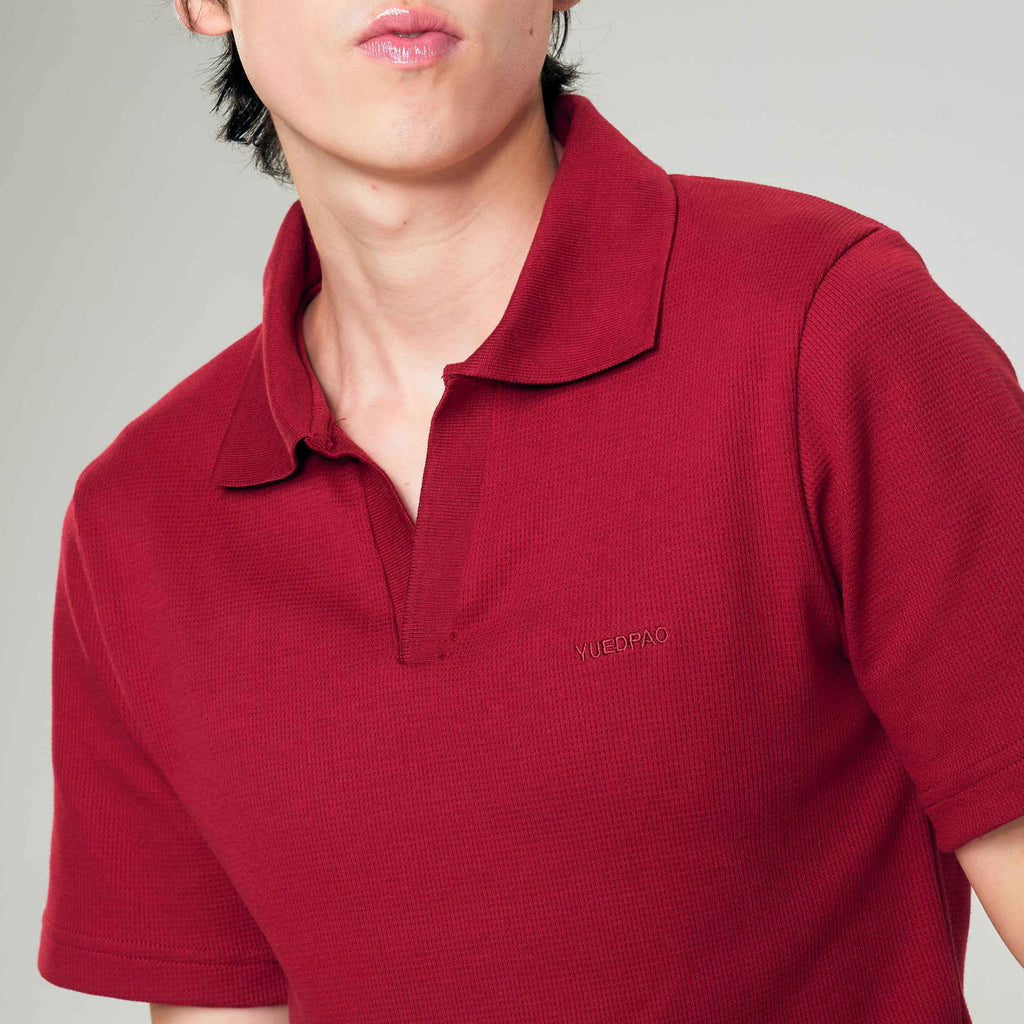 Polo Waffle_Burgundy - YUEDPAO